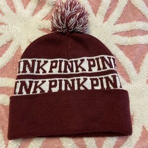 VS Pink Maroon and White Pom-Pom Beanie